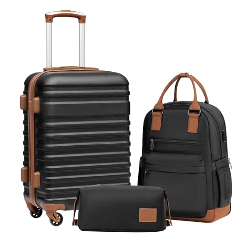 Coolife Luggage Set Hardside Suitcase,3 piece,Black(BP/TB/20) - color: Black, size: 3 piece set (BP/TB/20)
