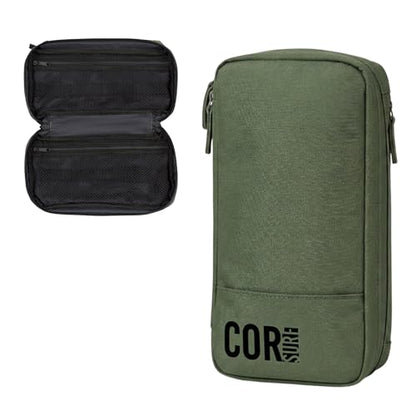 COR Surf Compact Hanging Toiletry Bag, Dopp Kit, 4 Compartments, Dark Green | 4 Separate Compartments Keep Toothbrush, Shaving & Electronics from Touching, DWR Nylon, Waterproof Zippers - color: Dark Green