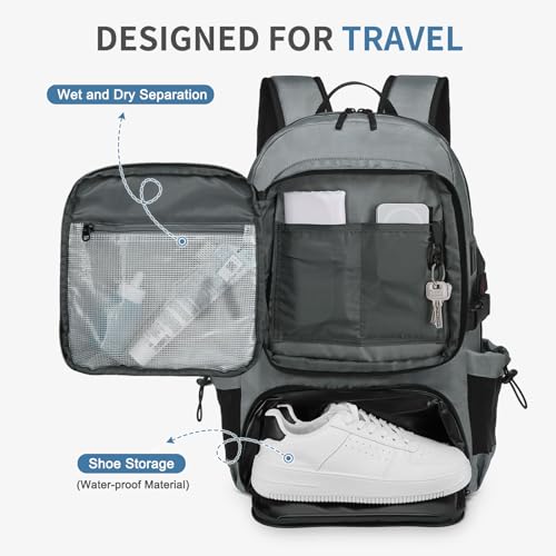 Travel Backpack with Shoe Compartment 35L TSA Carry on Fits 18.4" - color: Standard Grey