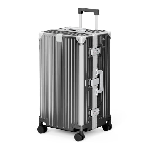 ALPHA CAMP Trunk Luggage 26 Inch with Aluminum Frame Zipperless Suitcase - color: Black, size: 26 Inch