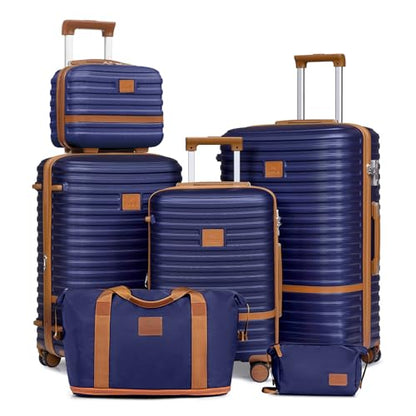 Joyway Luggage Set 3 Piece Suitcase Sets with Spinner Wheel,Hardside Expandable Travel Laggage with TSA Lock (13/20/24/28 Navy brown - color: Navy brown-New, size: 6 piece set (13/20/24/28inch)