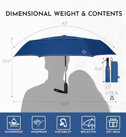 Windproof Travel Umbrella, Compact auto open/close Umbrellas for Rain - color: RoyalBlue(G)
