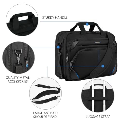 KROSER 17.3 Inch Laptop Briefcase, Computer Bag,Messenger Shoulder Bag - color: Black/Blue, size: 17.3 INCH