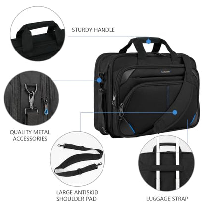 KROSER 17.3 Inch Laptop Briefcase, Computer Bag,Messenger Shoulder Bag - color: Black/Blue, size: 17.3 INCH