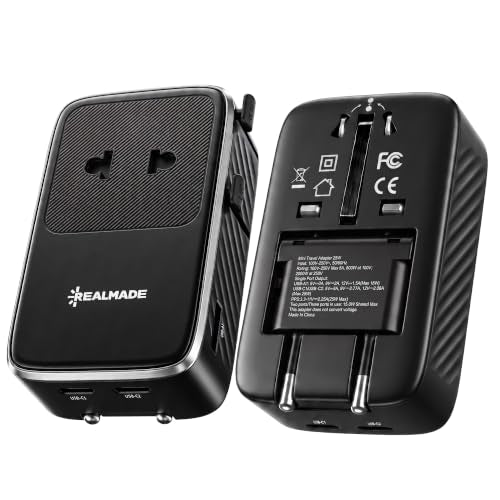 Realmade Slim 25W PD International All-in-One Travel Adapter, 2C+1A Black - color: Black