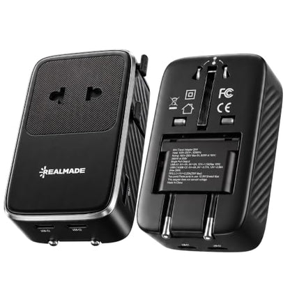 Realmade Slim 25W PD International All-in-One Travel Adapter, 2C+1A Black - color: Black