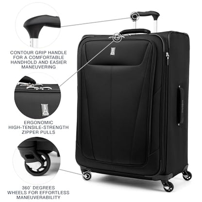 Travelpro Maxlite 5 Softside Checked Luggage Spinner, Black, 29-Inch | Large Checked Suitcase, Expandable With 4 Wheels, Lightweight & Versatile Travel Design, Men & Women - color: Black, size: Checked-Large 29-Inch