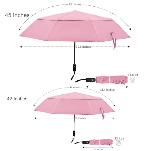 TradMall Travel Umbrella 42/45 Inches Double Vented Canopy - color: Pink, size: 42 Inches