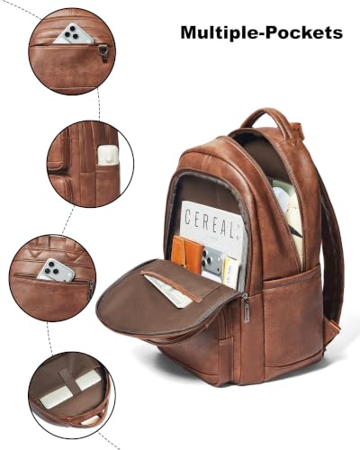 LATMAP Vegan Leather Backpack 17Inch Laptop Backpack for Women Men Brown - color: Brown