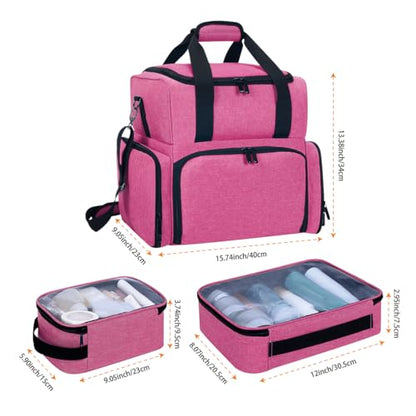 Large Makeup Bag with 3 Removable Case and 2 Removable Dividers,Red - color: Rose Red
