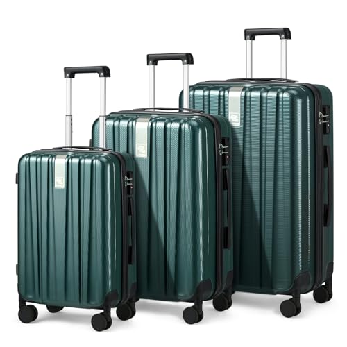 Hanke Luggage Sets 3 piece Carry On Luggage with Wheels PC Hard Shell Suitcases Lightweight Checked Travel Luggage Large Travel Suitcase Woman Men 20/24/29 Inch(Blackish Green) - color: Blackish Green, size: 3 Pc Set(20/24/29)