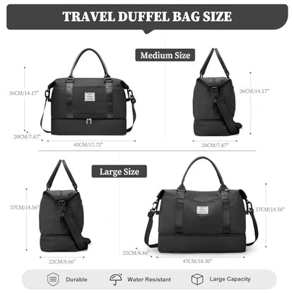 Weekender Bags for Women, Personal Item Travel Bag with Shoes Compartment - color: Black, size: Medium