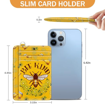 Yonlevres Bee Credit Card Holder Slim RFID Wallet Women Small Travel Cute - color: Bee