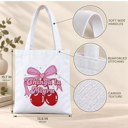 Funny Canvas Tote Bag, Reusable Playful Shoulder Bag, Whimsical Carryall for Shopping Commute Beach - color: Cherry