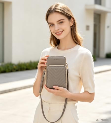 myfriday Small Cell Phone Crossbody Bag, Multi-pocket & 6 Card Slots - color: C-grey
