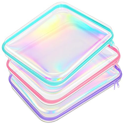 Hoolerry 3 Pcs Clear Hard Zipper Case Plastic Zipper Pouch, Laser, L - color: Laser, size: L