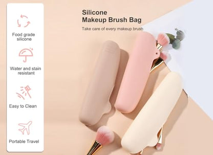 Womens Soft Silicone Travel Makeup Brush holder,Dust-proof Portable,Soft and Eco-Friendly Beauty Make up Organizer (1, Cream white Brush Holder) - color: Cream white Brush Holder
