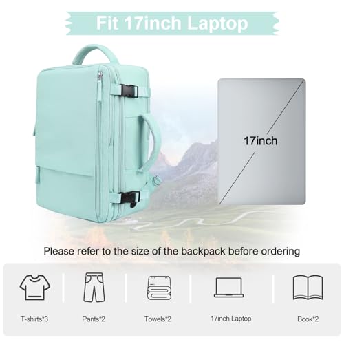 Hanples Travel Backpack for Women, 17 Inch Waterproof Laptop Backpack - color: Mint Green