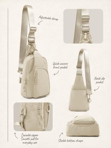 ODODOS Sling Bag with Adjustable Straps Crossbody Chest Bag Lightweight Backpack for Casual Traveling Hiking - color: Beige