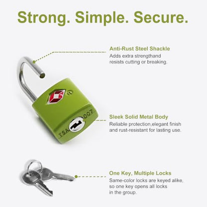TSA Locks for Luggage with Keys, Individually Keyed, 4-Color - color: Multicolor