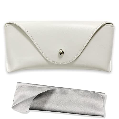 LogHog Portable Leather Glasses Case,Flexible Sunglasses Pouch Slim Case for Women Men Horizontal Eyeglass Case - color: White