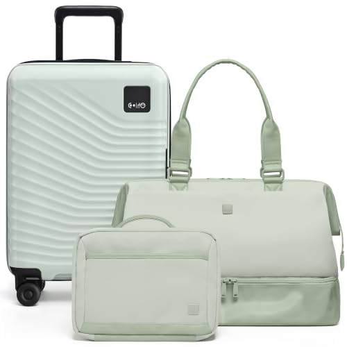 Coolife 3-Piece Carry-On Travel Set, 20-Inch Expandable Suitcase - color: Light Green, size: 3-Piece Set (20''/Duffel/Toiletry Bag)