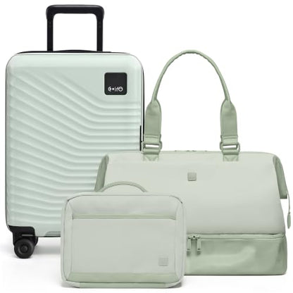 Coolife 3-Piece Carry-On Travel Set, 20-Inch Expandable Suitcase - color: Light Green, size: 3-Piece Set (20''/Duffel/Toiletry Bag)
