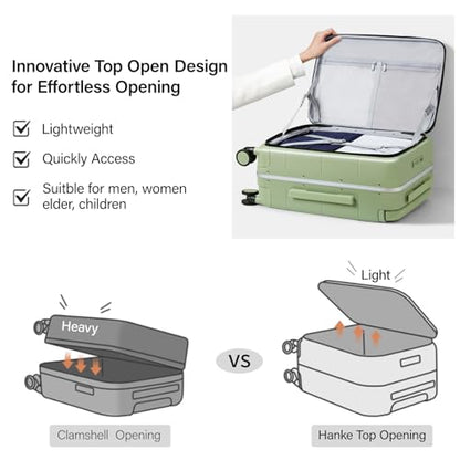 Hanke Top Opening 24 Inch Checked Luggage, Aluminum Frame Medium Suitcase - color: Bamboo Green, size: 24 Inch