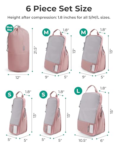 BAGSMART Compression Packing Cubes for Travel Essentials - color: Brier Rose, size: Set of 6