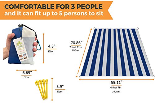 Pocket Picnic Blanket, Compact Lightweight Waterproof Beach Blanket - color: White Blue