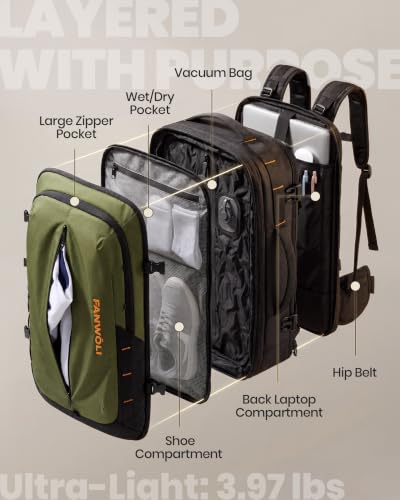 Fanwoli Vacuum Travel Backpack,One-Button Compression,Expandable Carry-On - color: Green