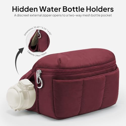 TOPEAST Waist Pack 3.5L Fanny Packs with Water Bottle Holder - color: Burgundy