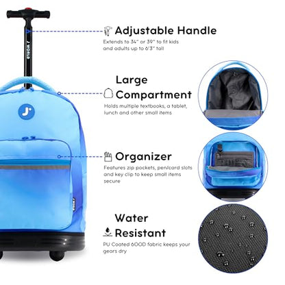 J World Sunrise Kids Rolling Backpack with Wheels for Girls Boys, Roller Bookbag for School, 18 x 13 x 9 Inches, Blue Gradient - color: Blue Gradient