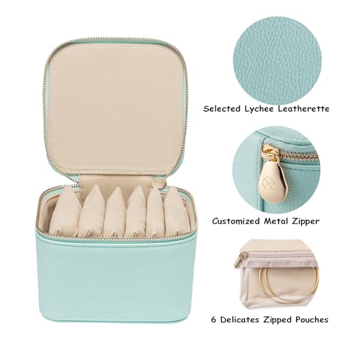 VLANDO Travel Jewelry Box Organizer with 6 Zippered Pouches, Aqua Blue - color: Aqua Blue, size: Small - 6 Pouches