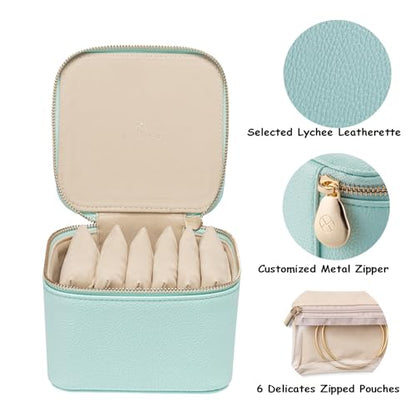 VLANDO Travel Jewelry Box Organizer with 6 Zippered Pouches, Aqua Blue - color: Aqua Blue, size: Small - 6 Pouches