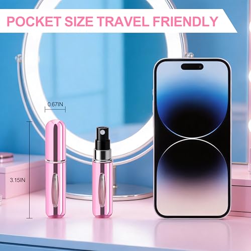 5 Pack Travel Perfume Bottle Refillable with View Window, 5ml Mini Spray Bottles for Perfume, Leak Proof Empty Atomizer Set（Light Blue，Bright Silver,Rose Red,Bright Green,Bright Purple） - color: Light Blue,Bright Silver,Rose Red,Bright Green,Bright Purple
