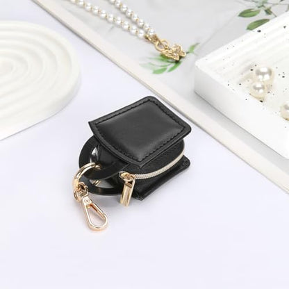 KUKUVR Travel Jewelry Ring Holder Box with Keychain (Black) - color: Black