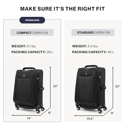Travelpro Maxlite 5 Softside Carry-On Luggage Spinner, Black, 20-Inch - color: Black, size: Compact Carry-on 20-Inch