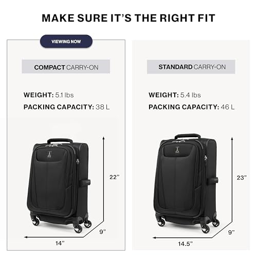 Travelpro Maxlite 5 Softside Carry-On Luggage Spinner, Black, 20-Inch - color: Black, size: Compact Carry-on 20-Inch