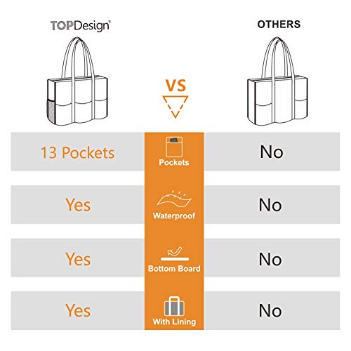 TOPDesign Utility Water Resistant Tote Bag with 13 Pockets, Zipper Closure - color: Bohemia, size: Medium