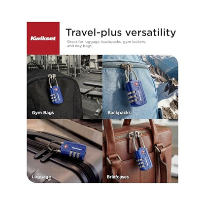 Kwikset TSA Approved Combination Luggage Lock with Cable, 2-Pack, Blue - color: Blue