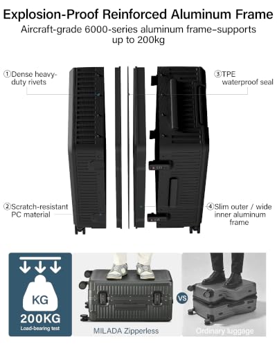 MILADA 24'' Hardshell Checked Suitcase, Trunk Zipperless Aluminum Luggage - color: Rock Gray, size: Trunk 24 Inch