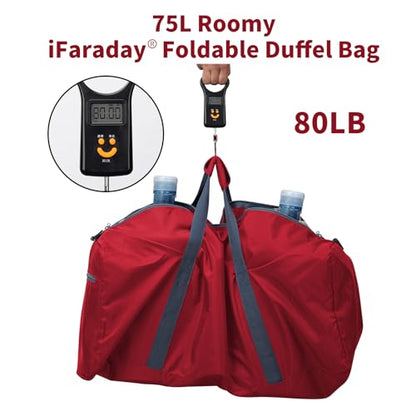 iFARADAY Foldable Duffel Bag Lightweight, 30 inch / 75L, Red - color: Red-75L(with shoulder strap)