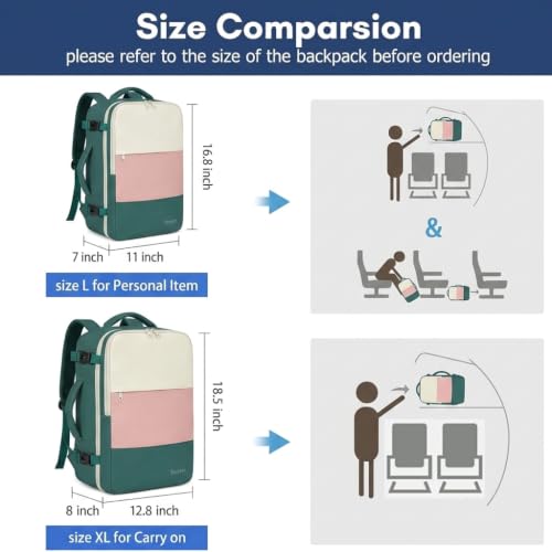 Taygeer 17.3" Laptop Backpack for Women, Airline Approved Carry On Backpack - color: Cream Pink Green, size: X-Large