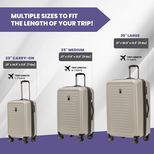 Spyder Rails Expandable Hardside Upright Suitcase with 360° Spinner Wheels, TSA Approved Lock (Oatmeal, Large Checked) - color: Oatmeal, size: Large Checked