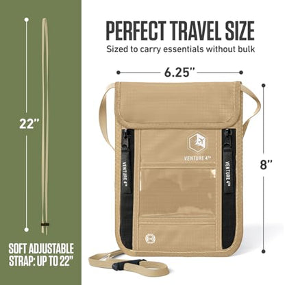 VENTURE 4TH Travel Neck Wallet, RFID Blocking Passport Holder - Beige - color: Beige