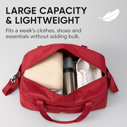 Folding Duffle Bag for Travel Large Capacity Waterproof Oxford Cloth Weekender Carry on Tote with Crossbody Strap, Lightweight Foldable Gym and Overnight Bag (Red, Large) - color: Red