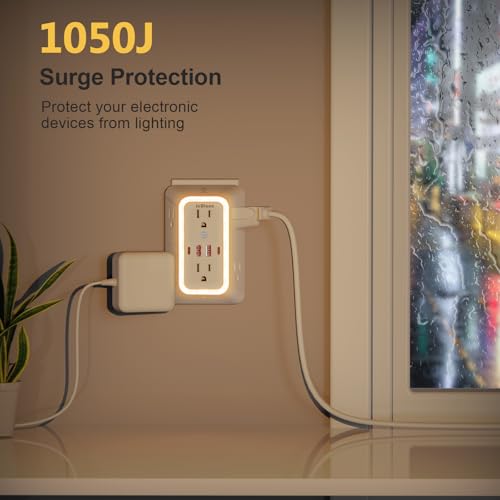 Wall Outlet Extender with Night Light, Power Plug Adapter Multi Plug Outlet Surge Protector with 4 USB Charging Ports (2 USB C), Adapter Spaced Outlets for Home Travel Office-ETL - color: White Night Light 1 Pack