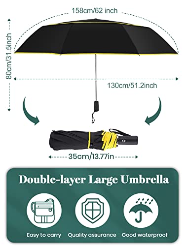 Kalolary 62 Inch Automatic Golf Umbrella Extra Large Folding Umbrella - color: Black