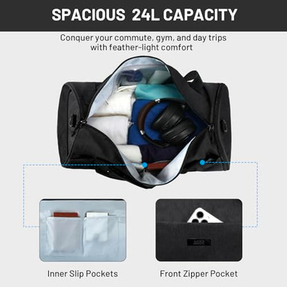 MIER Small Gym Duffle Bag with Shoe Compartment & Wet Pocket, 24L, Black - color: black, size: 24L